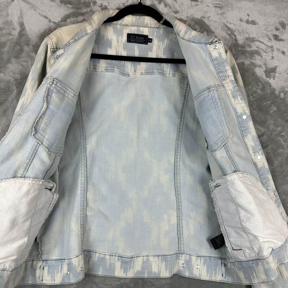 Ci Sono Denim Jacket Women's L Blue Off White Long Sleeve Ikat Print - Picture 6 of 8